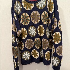 Byford of London - Vintage Silk Cotton Blend Navy Geometric Knit Sweater - XL